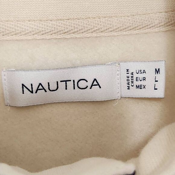 Nautica quarter snap sweatshirt cream navy embroidered logo Medium - Picture 7 of 9